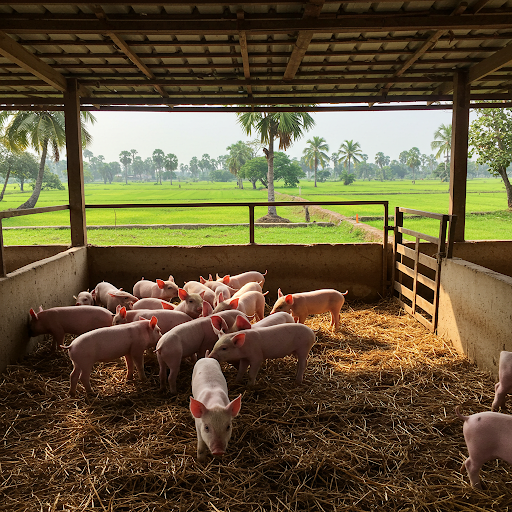 Sustainable Modern Pig Farm Piglets